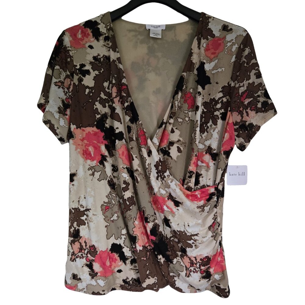 NWT KATE HILL Coral & Brown Patterned Top 2X